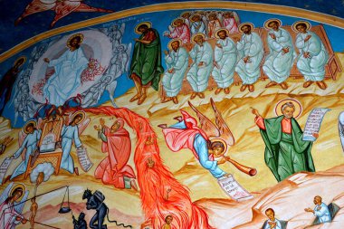 Bucegi Massif, Carpathian Bend Dağları, Transilvanya, Romanya 'daki Pestera Kilisesi' ndeki Ortodoks İkonları. Büyük yapısal ve morfolojik karmaşıklığa sahip Bucegi Massif doğal bir kale olarak ortaya çıkıyor..