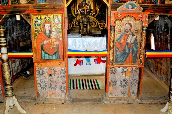 Ortodoks Ahşap Kilisesindeki Ieud Maramures Transilvanya Romanya Ikonu Eski Resimler — Stok fotoğraf