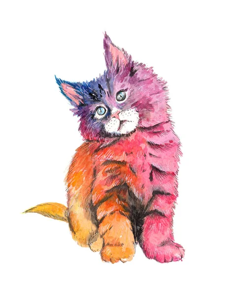 Aquarelle Dessinée Main Tableau Aquarelle Peint Peinture Artiste Petit Chaton — Photo