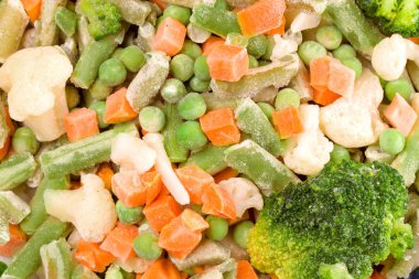 Dondurulmuş sebze arka plan. Üst görünüm, düz yatıyordu.