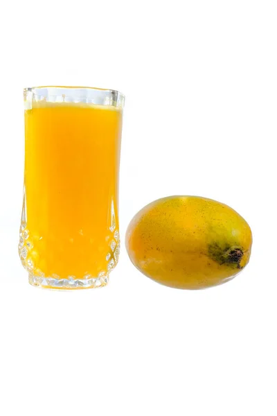 Ripe Mango Glass Mango Juice White Background — Stock Photo, Image