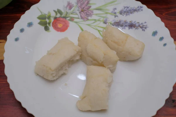 Ketupat Rice Dumpling Wooden Background Ketupat Natural Rice Casing Made — Stock Photo, Image