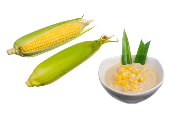 Corn porridge in white bowl isolated on white background — Stock Image Corn Porridge White Bowl Isolated White Background Royalty Free Stock Images