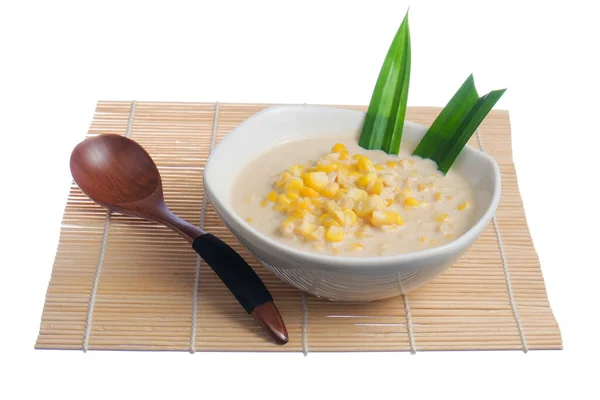 Corn porridge in white bowl isolated on white background — Stock Image Corn Porridge White Bowl Isolated White Background Stock Image