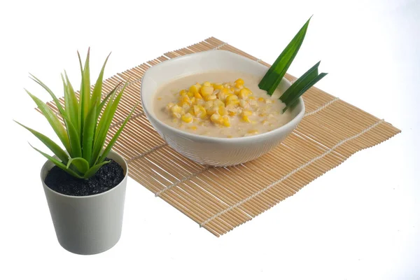 Corn porridge in white bowl isolated on white background — Stock Image Corn Porridge White Bowl Isolated White Background Stock Photo