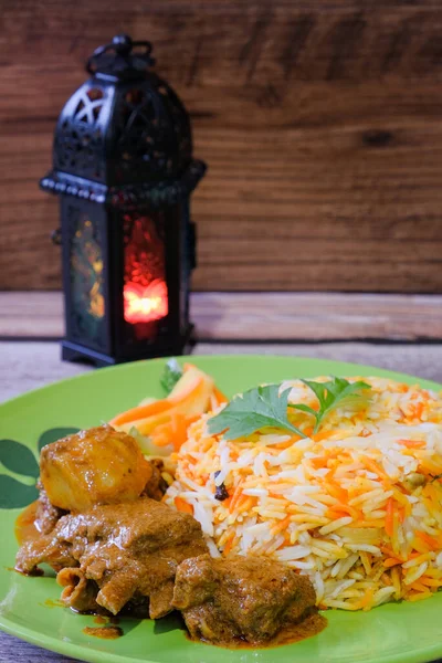 Lamb Biryani Arroz Basmati Indiano Legumes Especiarias — Fotografia de Stock