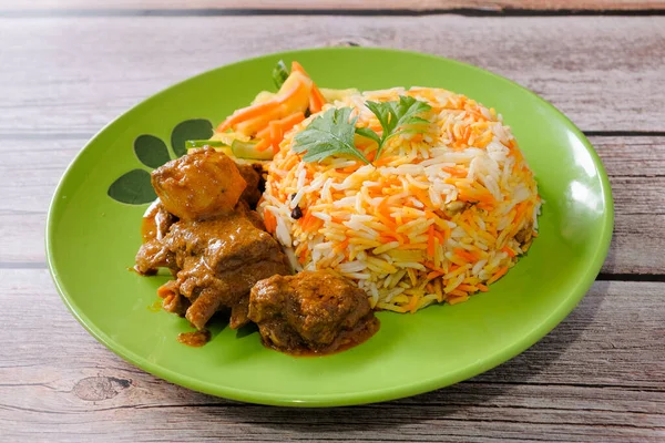 Lamb Biryani Indian Basmati Rice Vegetables Spices — Stock Photo, Image