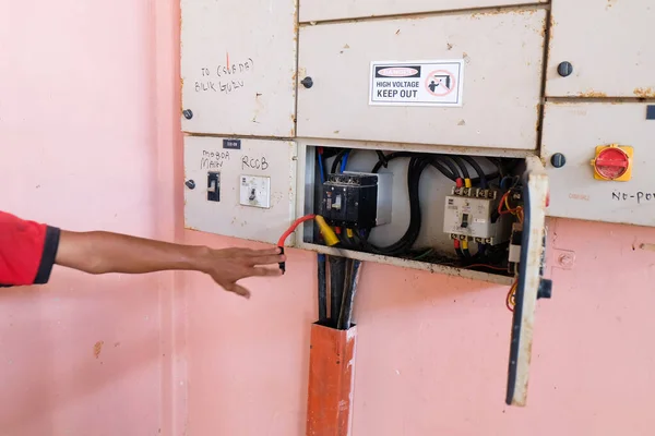 Muadzam Shah Malaysia January 31Th 2020 Technician Wiring Cable Front Stock Photo