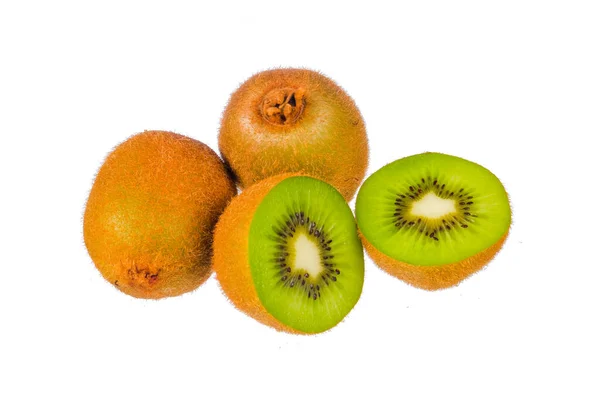 Fruits Kiwi Juteux Coupés Deux Isolés Sur Fond Blanc — Photo
