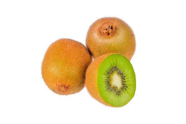 Saftige Kiwi Früchte Und Halbiert Isoliert Auf Weißem Hintergrund — Stockfoto