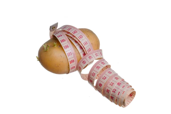 Potatis Mätt Med Tejp Vilket Innebär Begreppet Fetma Orsakad Kolhydrater — Stockfoto