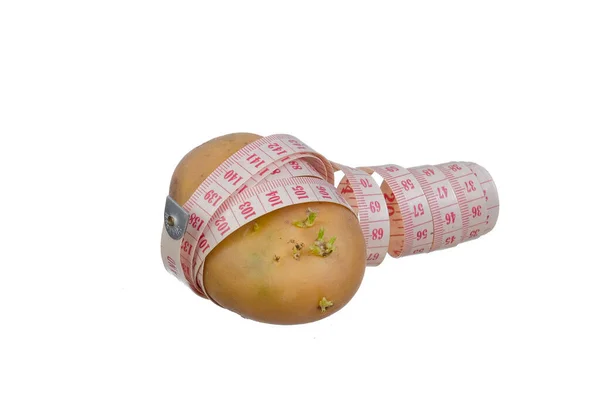 Potatis Mätt Med Tejp Vilket Innebär Begreppet Fetma Orsakad Kolhydrater — Stockfoto