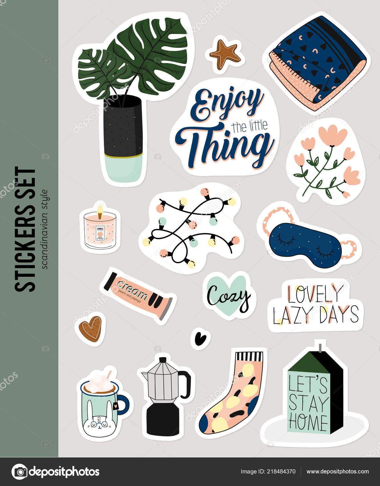 Super Cute Vector Set Hygge Stickers Cute Illustration Autumn ...