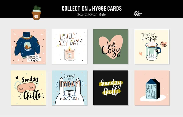 Super Lindo Vector Conjunto Tarjetas Hygge Carteles Linda Ilustración Elementos — Foto de Stock