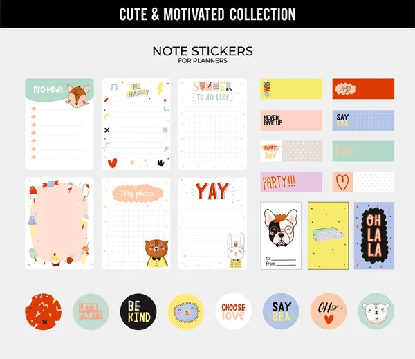 プランナーのかわいい動物イラストやトレンディなレタリングをリストを行うために設定します プランナー チェック リスト およびその他のひな形のテンプレートです 分離されました ベクトル 北欧文房具デザイン — ストックベクタ
