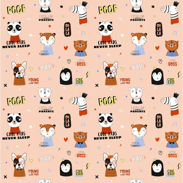 Padrão Sem Emenda Animal Super Bonito Vetor Ilustração Moda Com — Vetor de Stock