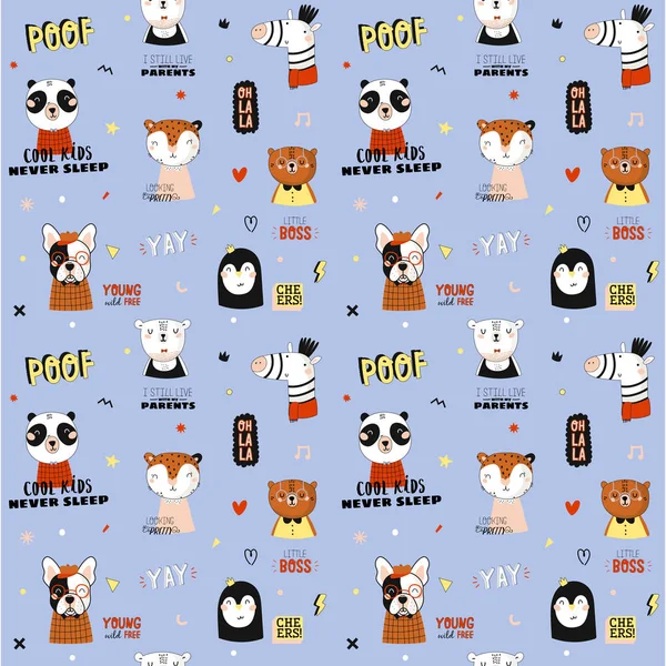 Modèle Sans Couture Animal Super Mignon Dans Vecteur Illustration Tendance — Image vectorielle