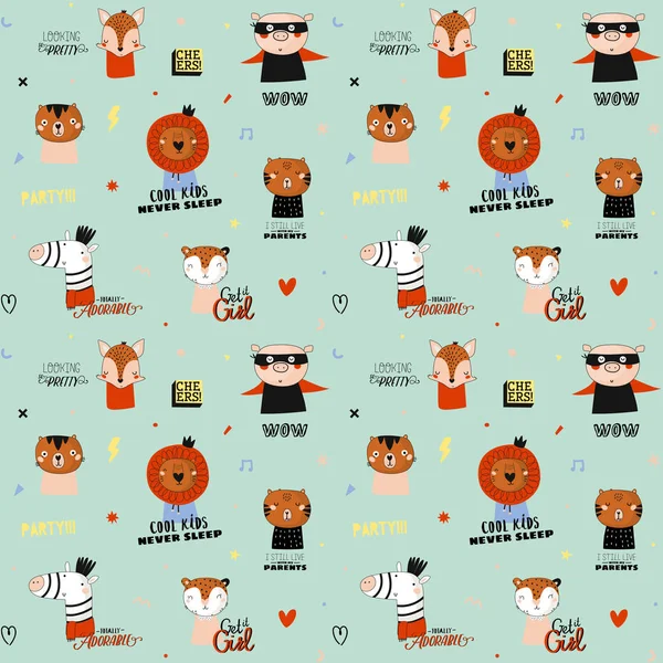 Padrão Sem Emenda Animal Super Bonito Vetor Ilustração Moda Com — Vetor de Stock