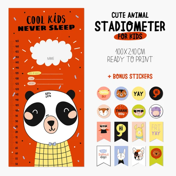 Super Leuke Stadiometer Vector Instellen Grappige Dieren Illustratie Stickers Memo — Stockvector