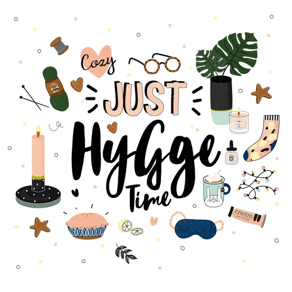 Hallo Herfst Poster Vector Scandinavische Stijl Illustratie Hygge Gezellige Elementen — Stockvector