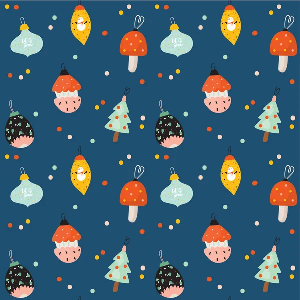 Christmas Happy New Year Cheerful Seamless Pattern Lovely Winter Illustration — Stock Vector