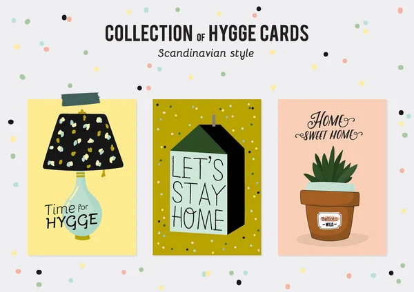 Super Schattig Vector Set Hygge Kaarten Posters Schattig Illustratie Herfst — Stockvector