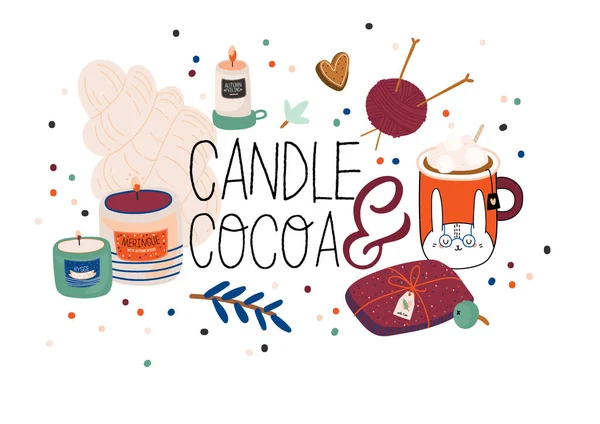 Ilustração Vetorial Bonito Com Outono Inverno Hygge Elementos Isolado Fundo — Vetor de Stock