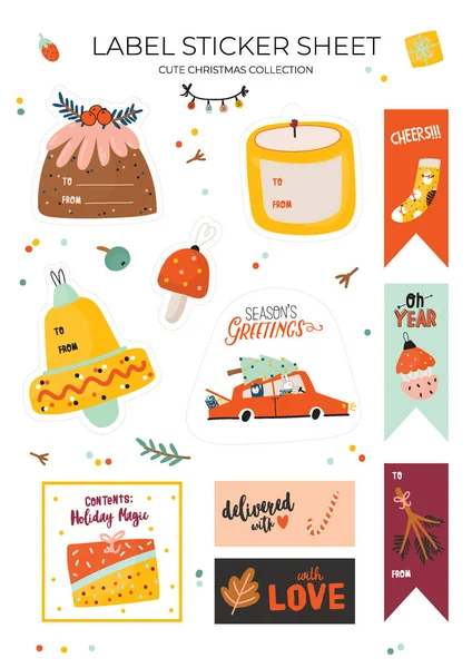 Schattig Noordse Cadeau Etiketten Stickers Labels Met Herfst Wintermaanden Elementen — Stockvector