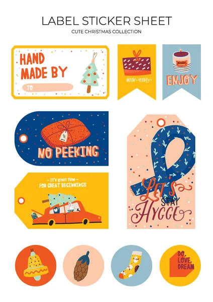 Schattig Noordse Cadeau Etiketten Stickers Labels Met Herfst Wintermaanden Elementen — Stockvector