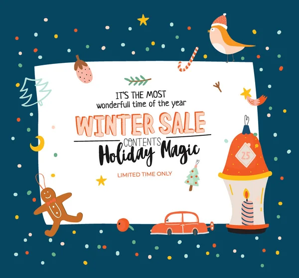 Venda Inverno Cartazes Banners Ilustração Natal Bonito Vetor Elementos Ano — Vetor de Stock