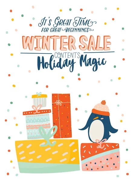 Venta Invierno Carteles Pancartas Linda Ilustración Navidad Vector Elementos Escandinavos — Vector de stock