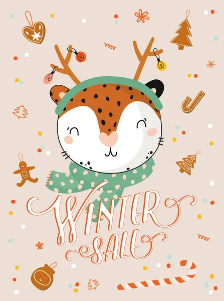 Winter Sale Posters Banners Cute Christmas Illustration Vector Scandinavian New — Stock Vector