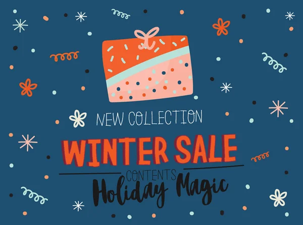 Winter Verkoop Affiches Banners Schattig Kerstmis Illustratie Vector Scandinavische Nieuwjaar — Stockvector