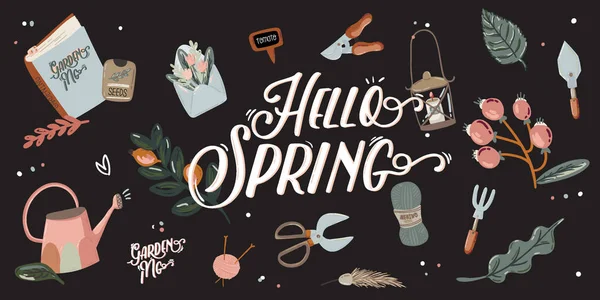 Симпатичный набор Hello Spring — стоковый вектор