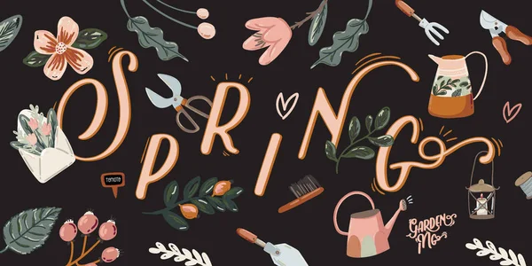 Cute Hello Spring set — Stock Vector