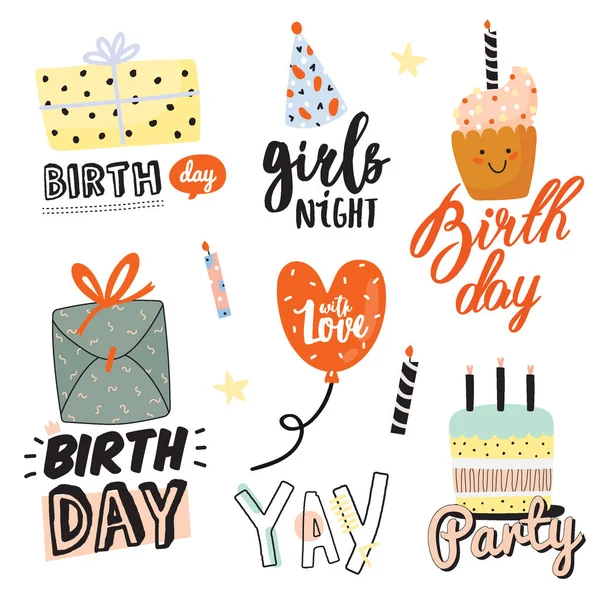Happy birthday kids set with cute Holiday Party elements — Stock Vector