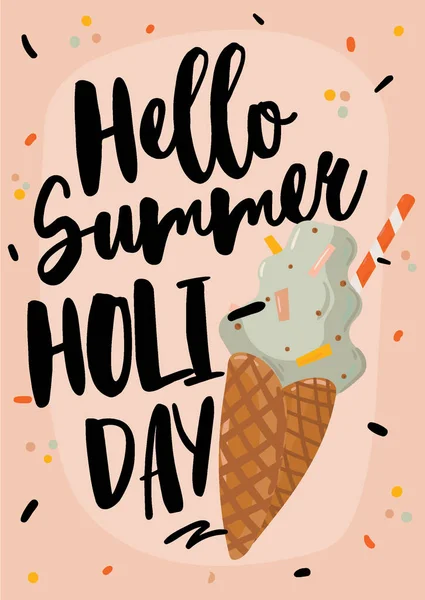 Summer tropical poster with ice cream and trendy lettering. — Stock Vector