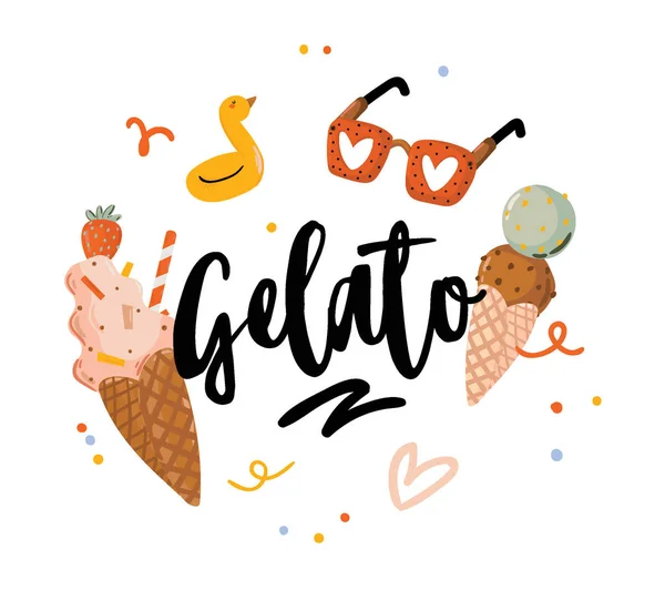 Estampado de verano con bonitos elementos navideños y letras aisladas sobre fondo blanco . — Vector de stock