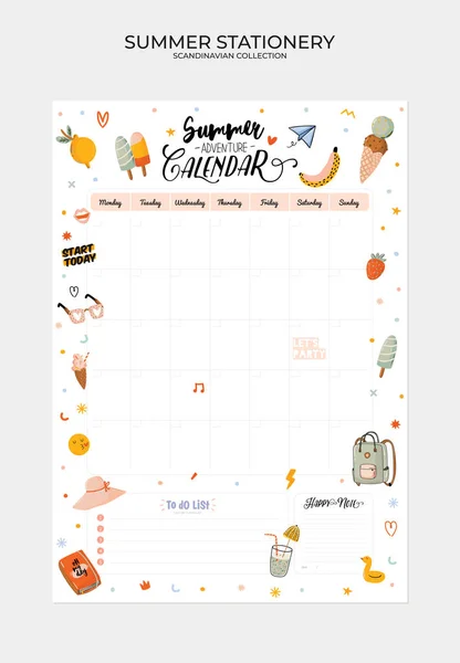 Seznam Týdenních Plánovačů Seznamy Hezkým Letním Ilustracemi Módními Nápisy Šablona — Stockový vektor