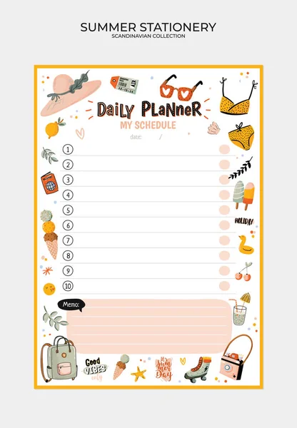Set of weekly planners and to do lists with cute summer illustrations and trendy lettering. — Stock Vector