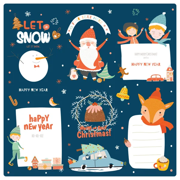 圣诞快乐和快乐新2020年模板与节日字母和传统的圣诞元素 斯堪的纳维亚风格的可爱插图 蓝色回旋 — 图库矢量图片