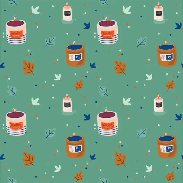 Hygge Seamless Pattern Cute Illustration Autumn Winter Hygge Elements Vector — Stock Vector