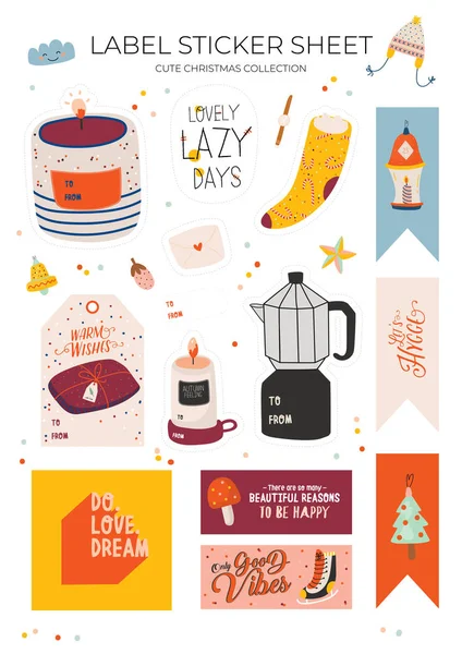 Schattig Noordse Cadeau Etiketten Stickers Labels Met Herfst Wintermaanden Elementen — Stockvector