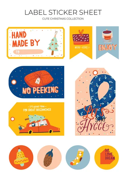 Schattig Noordse Cadeau Etiketten Stickers Labels Met Herfst Wintermaanden Elementen — Stockvector