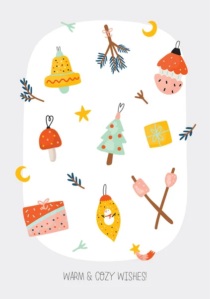 Симпатичні Щасливі Новорічні Зимові Елементи Ізольований Білому Фоні Мотиваційні Друкарні — стоковий вектор