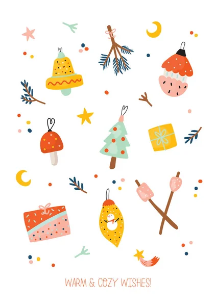 可爱的新年快乐冬季元素 隔离在白色背景上 Hygge 报价的激励型排版 斯堪的纳维亚风格的插图适合贴纸 图库插图