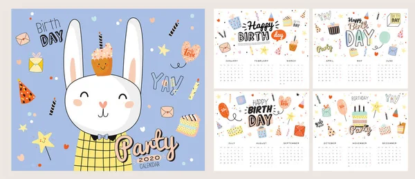 Happy Birthday Wall Calendar 2020 Yearly Planner Have All Months — Stock Vector