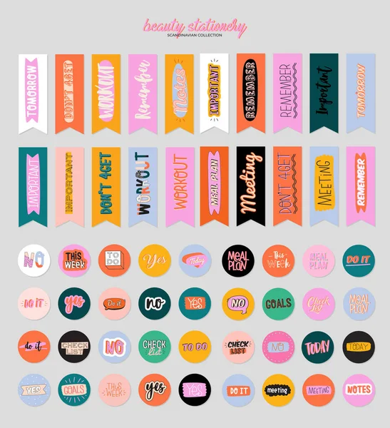 Collectie Van Wekelijkse Dagelijkse Planner Notitie Papier List Stickers Templates — Stockvector