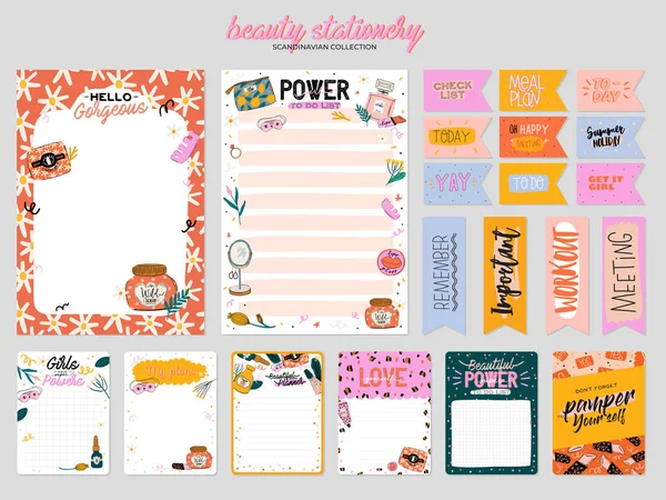 Collectie Van Wekelijkse Dagelijkse Planner Notitie Papier List Stickers Templates — Stockvector