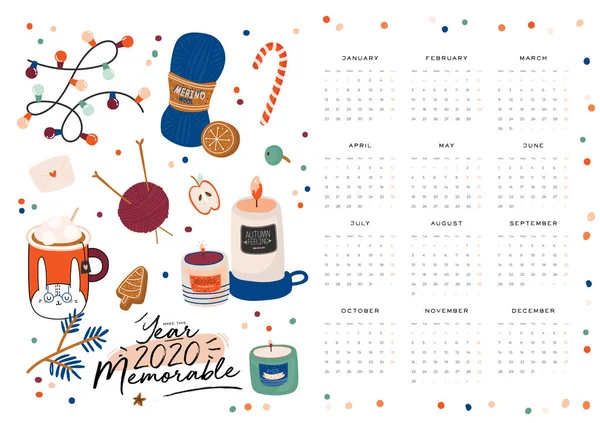 Calendario Pared 2020 Planificador Anual Con Todos Los Meses Buen — Archivo Imágenes Vectoriales